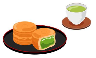 抹茶の今川焼きとお茶