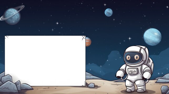 Children's cartoon text copy space greeting card template with astronaut theme