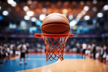 Basketball on the stadium, blurred defocused background