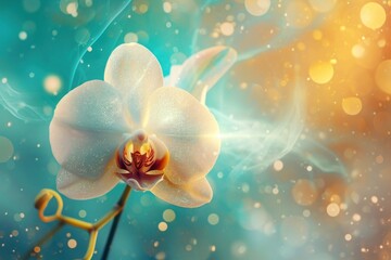 Fototapeta na wymiar A surreal and shimmery white orchid close-up. Ai generative