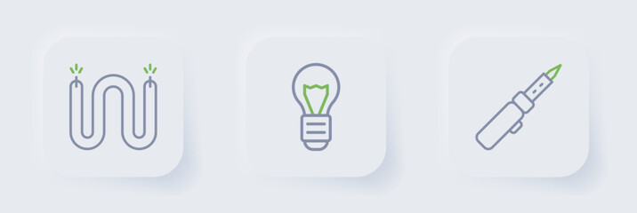 Set line Soldering iron, Creative lamp light idea and Electric cable icon. Vector