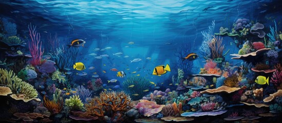 Fototapeta na wymiar Caribbean sea's vibrant underwater scene with diverse marine creatures on the seabed.