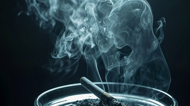 A close-up of a realistic lit cigarette in an ashtray