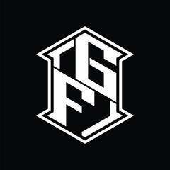 GF Logo monogram hexagon shield shape up and down with sharp corner isolated style design