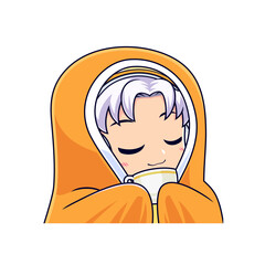 Chibi gamer boy wearing blanket esport mascot logo