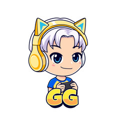 Gamer boy cartoon character mascot logo vector