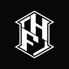 HF Logo monogram hexagon shield shape up and down with sharp corner isolated style design