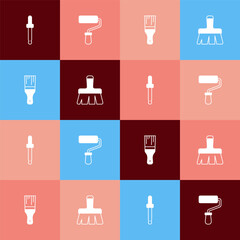 Set pop art Eyedropper color picker palette, Paint roller brush, and icon. Vector