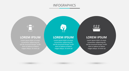 Set Tree, Automatic irrigation sprinklers and Plant pot. Business infographic template. Vector