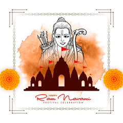 Happy Ram navami religious Hindu festival decorative elegant card design - obrazy, fototapety, plakaty