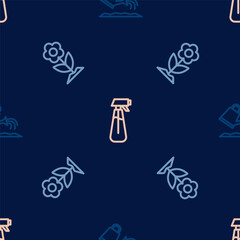 Set line Watering can, Flower and Garden sprayer for water on seamless pattern. Vector