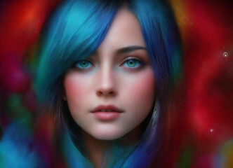 Fototapeta premium colorful painting on the beautiful portrait of a young woman