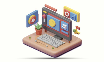 social media icons and illustration for web