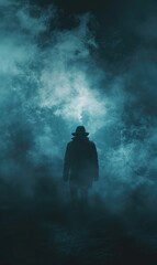 Mysterious Figure Silhouette in Fog