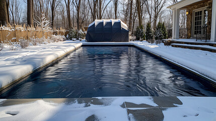 The pool cover has winterized