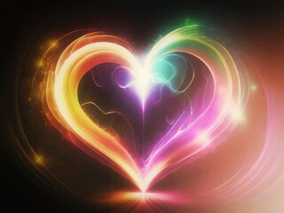 ハート形に輝くカラフルな光の抽象的な背景
