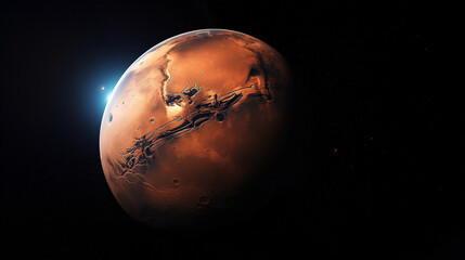 Planet mars in solar system, isolated with black background