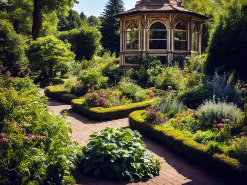 Victorian style sunny botanical garden