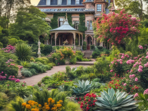 Victorian style sunny botanical garden