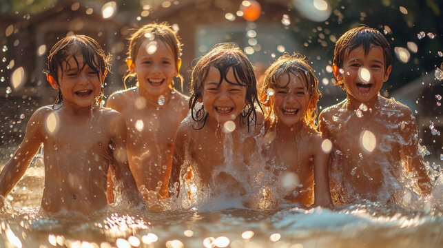 Sonnige Wasserspiele: Kinder genie&szlig;en den Sommer am See