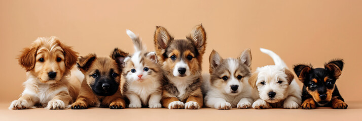 group of pets isolated on a beige background