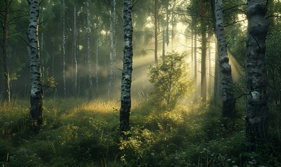illustration of boreal forest - obrazy, fototapety, plakaty