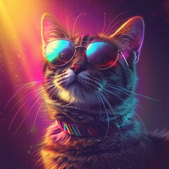 Naklejka premium cat in the night, , Disco concept