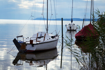 yachts on evening lake Balaton