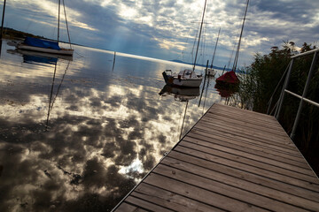 yachts on evening lake Balaton