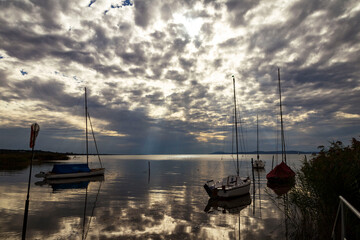 yachts on evening lake Balaton