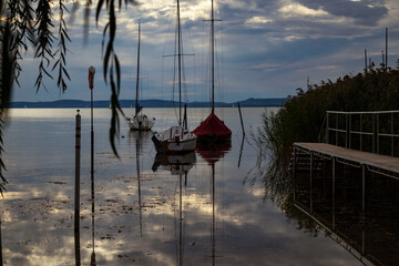 yachts on evening lake Balaton