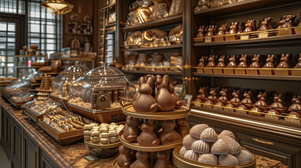 Sophisticated Chocolate Boutique Display with Handcrafted Easter Chocolate and Gourmet Treats