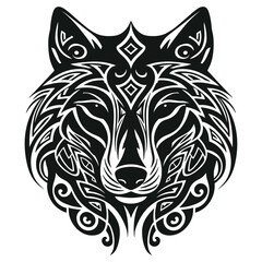 Fototapeta premium Wolf head black silhouette isolated on white background. 