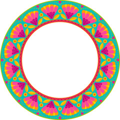 Mexican folk floral pattern round frame