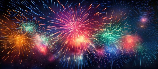 Fototapeta premium Fireworks with colorful burst and fiery trail.