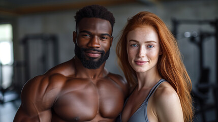Young Couple Who Work Out Together at the Gym Posing