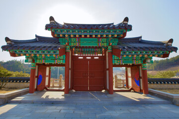 Reverse View of Colorful Traditional Ritual Hall Gate