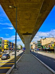 The view from under the commuter line and pole extension on the circuit line around kuala lumpur on...