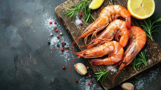 shrimps raw gambas seafood prawn healthy meal food snack on the table copy space food background rustic top view