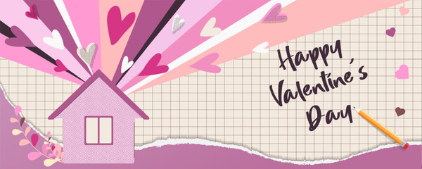 banner valentine house torn paper effect, screensaver, splash screen for your project