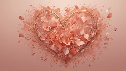 Valentine’s Day Special: Golden Heart Surrounded by Shattered Pink Crystals Illustration