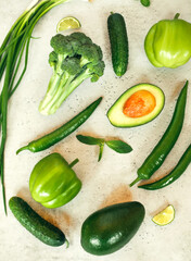 Green vegetables arranged on table