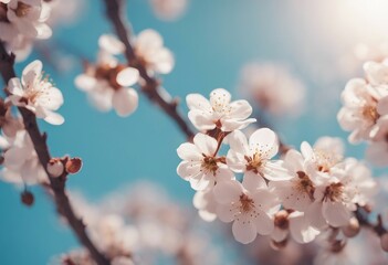 Beautiful floral spring abstract background of nature Branches of blossoming apricot macro with soft