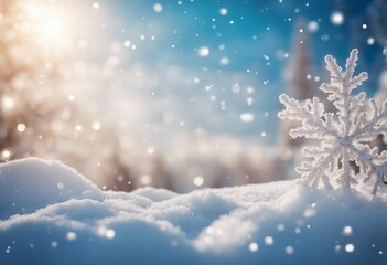 Winter snow background with snowdrifts with beautiful light and snow flakes on the blue sky beautifu