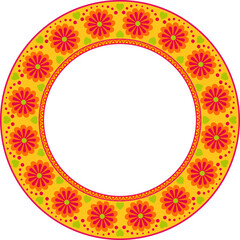 Beautiful floral mexican round framing with copy space. Vector illustration isolated
