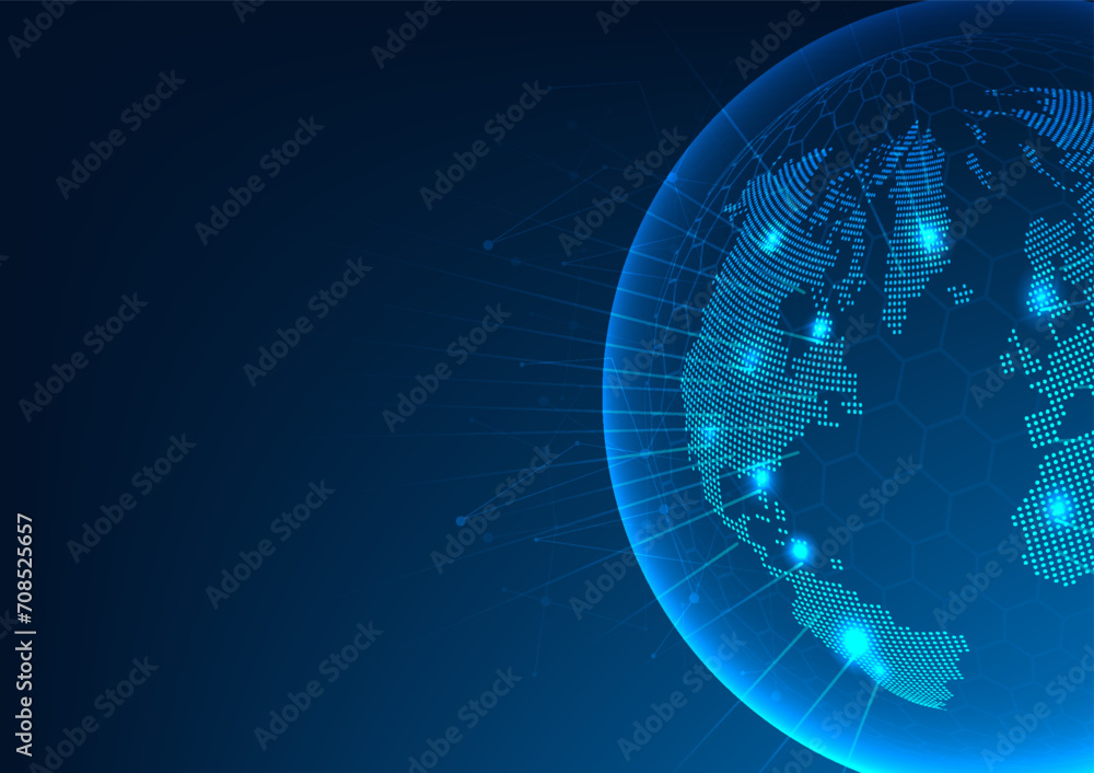 Poster abstract background of world technology with light beams shows the connection of high-tech digital d
