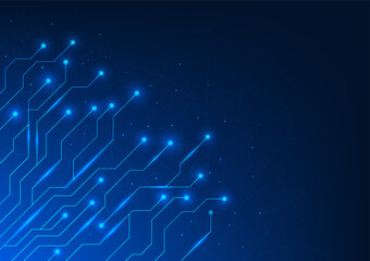 Abstract background technology The technology circuit lines are inside the high tech electronic device's memory board for transmitting digital data. Blue background vector illustration