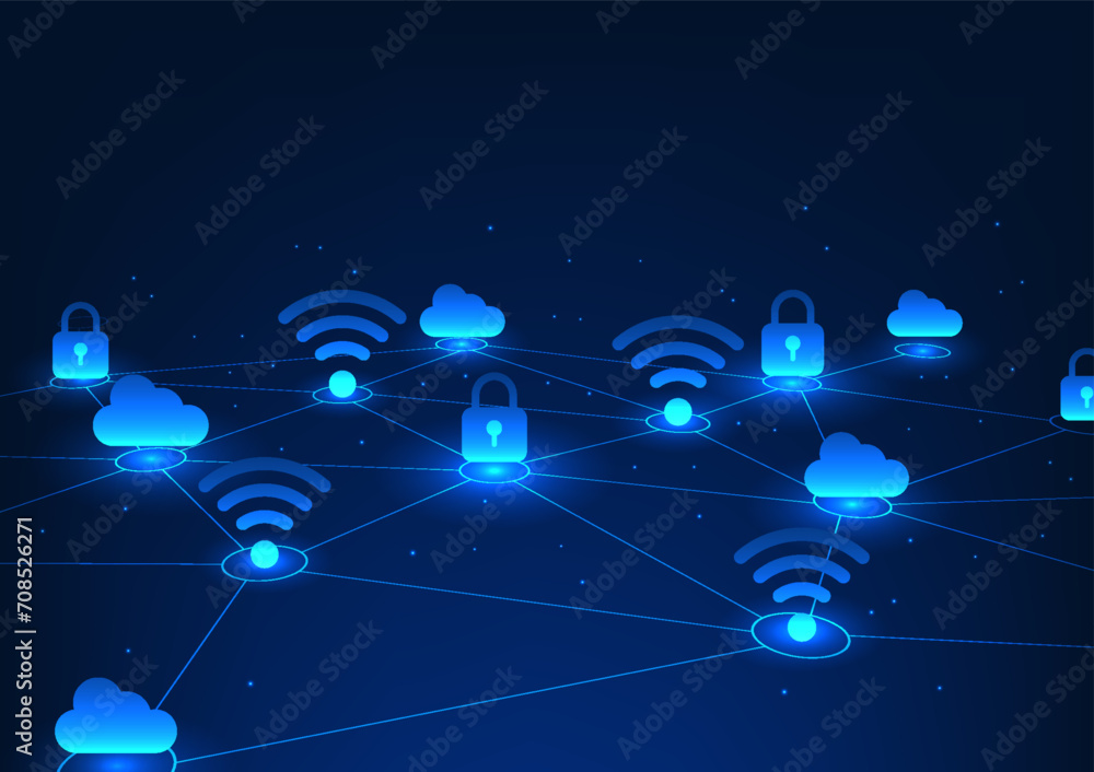 Aufkleber technology background, connected geometric lines with wifi icon and lock it represents the transmiss