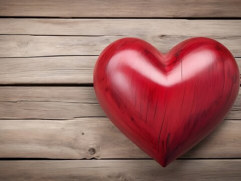 Red heart on wooden background,special for valentines day.