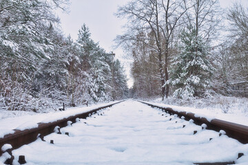 Schienen - Rails - Snow - Winter  - Rail Track  - Cold - Background - Railroad - Concept - Railway...